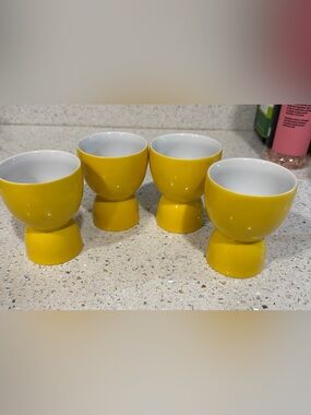 Bright Yellow Ceramic Egg Cup Set of 4